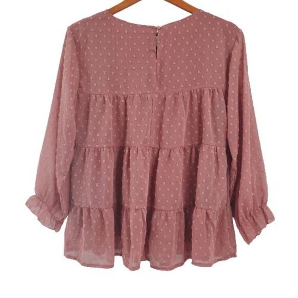 Pretty Garden Women's Swiss Dot Chiffon Ruffled-Sleeve Casual Blouse Pink Medium - Picture 5 of 12